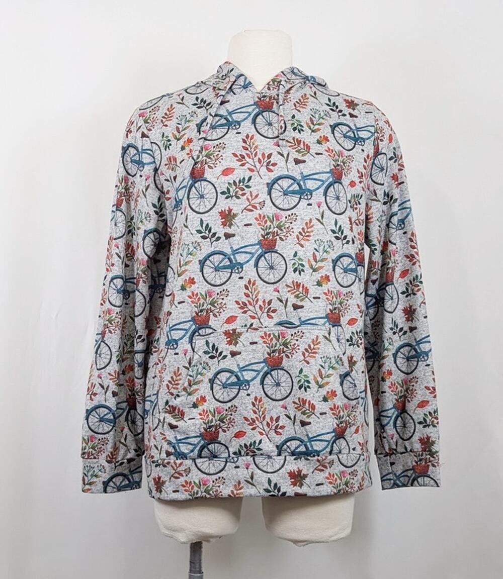 LA Soul Hooded Top Gray Fall Bicycles Print Hoodie Women's Size XL